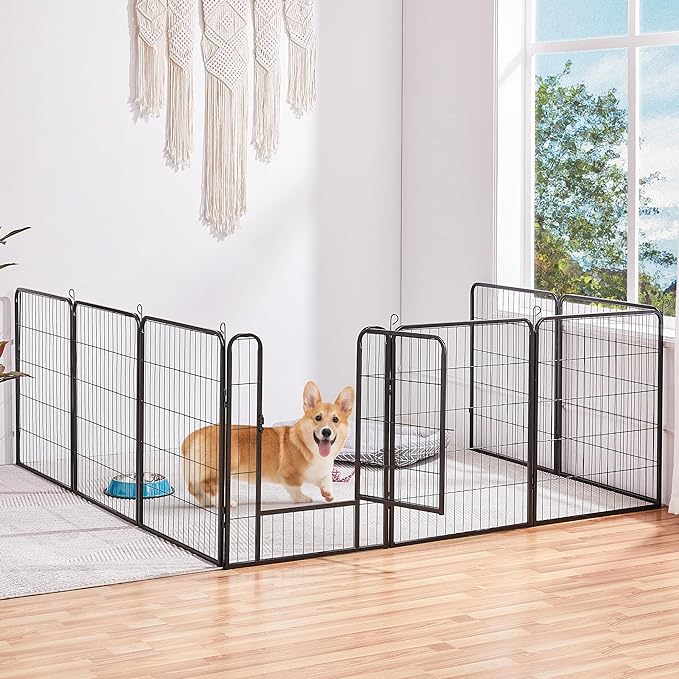 Yaheetech Dog Playpen Outdoor, 8 Panels 32" Pet Fence Puppy Pen for Small Animals/Cat/Rabbit Heavy Duty Foldable Pet Exercise Fence for Yard Garden RV Camping Black