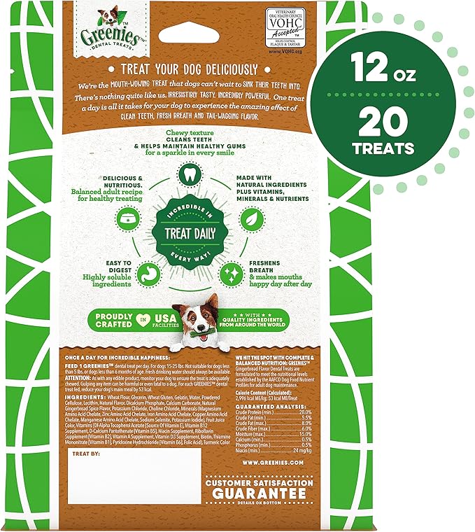 Greenies Gingerbread Flavor Petite Size, Veterinarian-Recommended for Dental Care, Dog Treat Chews, Great Holiday Dog Stocking Stuffers, Limited Edition, 12 oz., Pack of 20