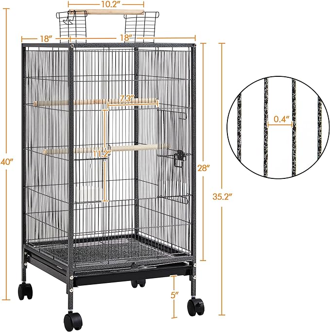 Yaheetech 40 Inch Wrought Iron Bird Cage Open-Top Parrot Cage with Rolling Stand for Parakeets Cockatiels Budgies Parrotlets Lovebirds Canary Small-Sized Birds Parrots