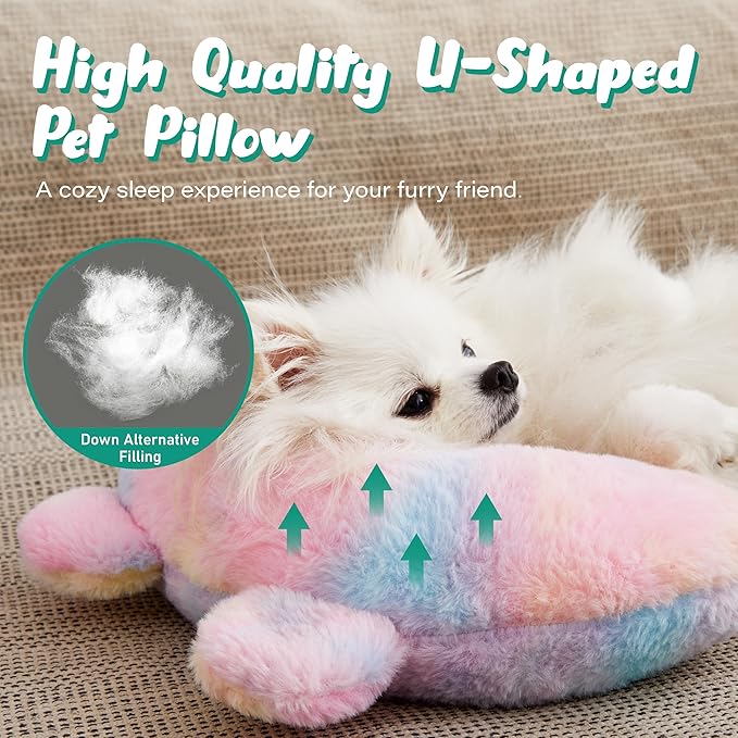 Pet Pillow for Dogs,Dog Calming Pillow for Dogs,Soft Dog Neck Pillow,U-Shaped Pillow for Cat and Dog,Machine Washable Pet Calming Toy,Joint Relief Sleeping Improve for Pets-Rainbow