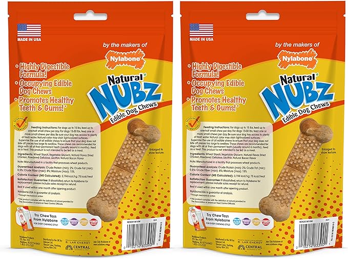 Nylabone Nubz Natural Edible Chew Treats for Dogs, Made in USA, Chicken Flavor, Small - Up to 25 lbs. (32 Count)