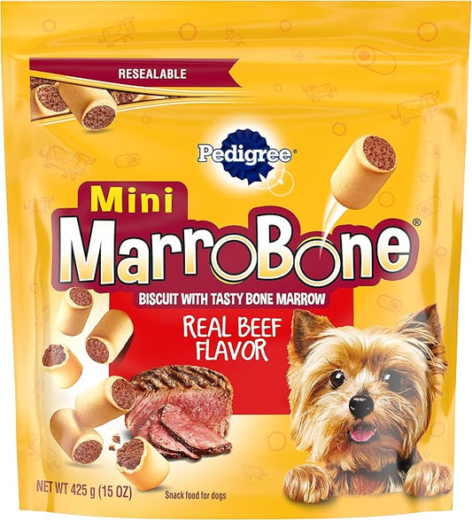 PEDIGREE MARROBONE Toy/Small Dog Treats Real Beef Flavor Crunchy Dog Biscuit, 15 oz. 8 Pack