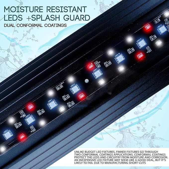 Finnex Planted+ 24/7 CRV Aquarium LED Light, Automated Full Spectrum 660Nm Deep Red Fish Tank Light, 36", Sleek Black, (CRV-36)