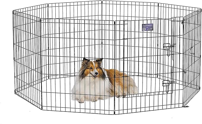 MidWest Homes for Pets Foldable Metal Dog Exercise Pen / Pet Playpen. Black w/ door, 24'W x 30'H, 1-Year Manufacturer's Warranty