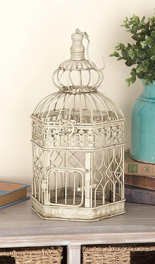 Deco 79 66520 Inch, Set of 2 Metal Bird Cage, 21", 18"H, Cream, 2 Count