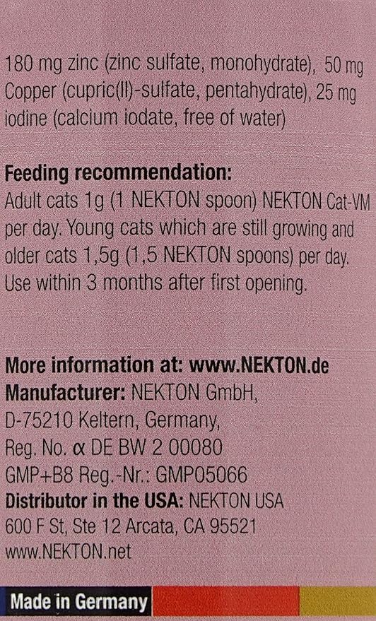 NEKTON Cat-VM Vitamins, Minerals, Taurine, and Arginine for All Cats 150gm / 5.29oz