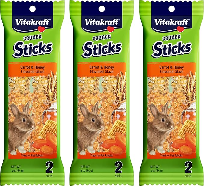 Vitakraft Crunch Sticks Rabbit Treat - Carrot and Honey - Rabbit Chew Sticks - Multi Pack of 6 Sticks