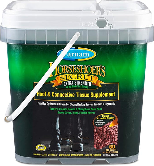 Farnam Horseshoer's Secret Extra Strength Hoof Supplements & Connective Tissue Supplement, Promotes Strong, Healthy Hooves, Tendon & ligaments, 7.5 lbs, 60 Day Supply