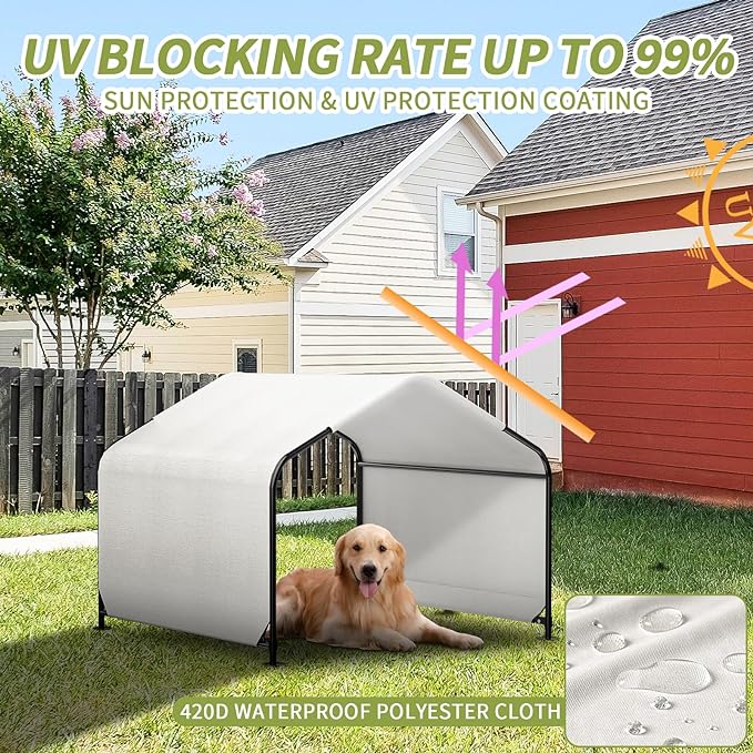 YAZ&OUZ Dog House Outdoor Large Breed, Dog Shade For Outside, 4'x4'x3' Outdoor Dog House Weatherproof & Snowproof with Sturdy Steel Frame & Ground Nails for Dog Tent Outdoor, Chicken House, Duck House