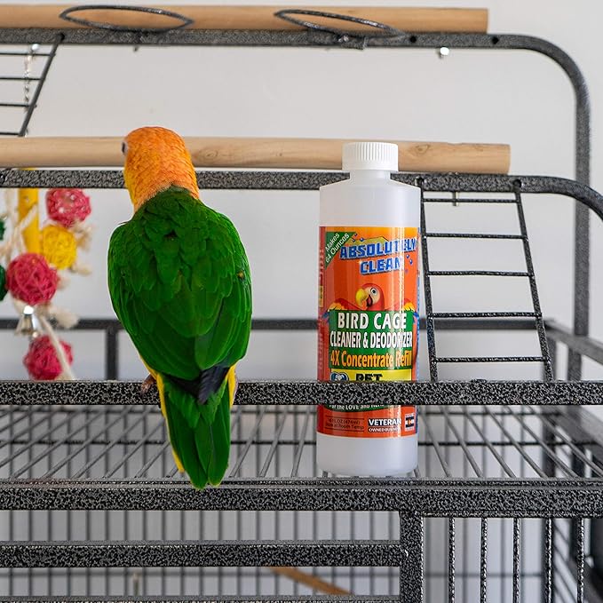 Amazing Bird Cage Cleaner and Deodorizer - Just Spray/Wipe - Safely & Easily Removes Bird Messes Quickly and Easily - Made in The US (4X Concentrate - 16oz)