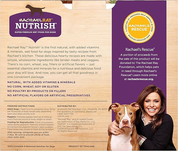 Rachael Ray Nutrish Premium Natural Wet Dog Food with Added Vitamins & Minerals, Hearty Recipes Variety Pack, 8 Ounce Tub (Pack of 12)