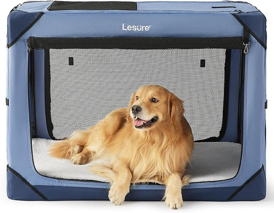 Lesure Collapsible Dog Crate - Portable Dog Travel Crate Kennel for Extra Large Dog, 4-Door Pet Crate with Durable Mesh Windows, Indoor & Outdoor (Blue)