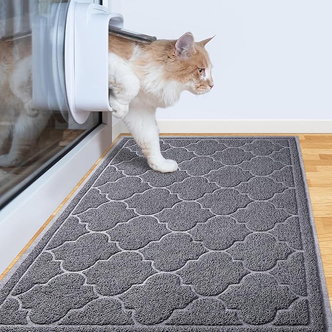 LuxStep Cat Litter Mat Litter Trapping Mat, 23x35 Inch Waterproof and Non-Slip Litter Box Mat for Clean Floors, Soft on Cat Paws, Large Litter Pad for Indoor Cat Supplies and Essentials, Grey