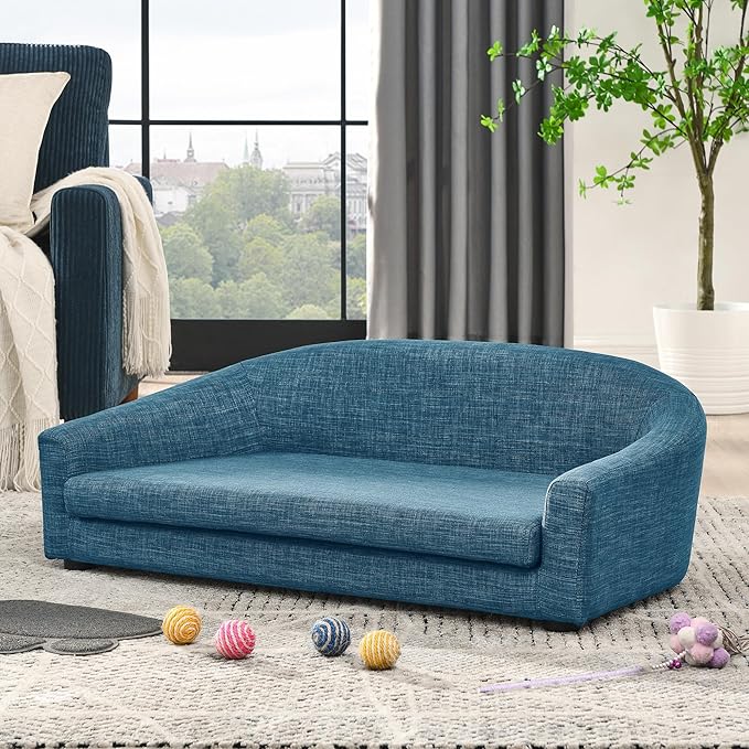 Pet Sofa, Made Sponge and Highly Breathable Linen, Suitable Pet Sofas, Dog Sofas, Dog Beds, Cat Beds, Cat Sofas for Medium-Sized Dogs (blue)