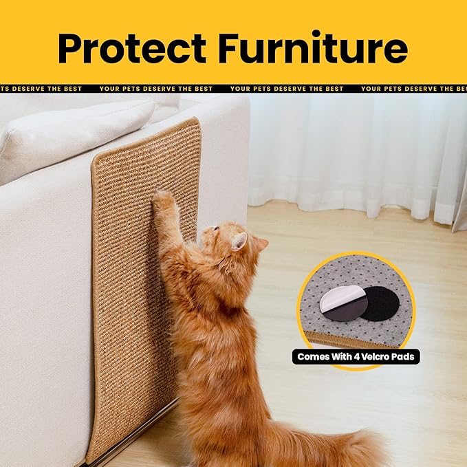 Cat Scratcher Mat,Natural Sisal Cat Scratch Pad with Sticky Velcro Tapes,Horizontal Floor Cat Scratching Pads Rug for Indoor Cats,Cat Furniture Protector for Couch&Carpets&Sofas(L,31.5"X23.6")