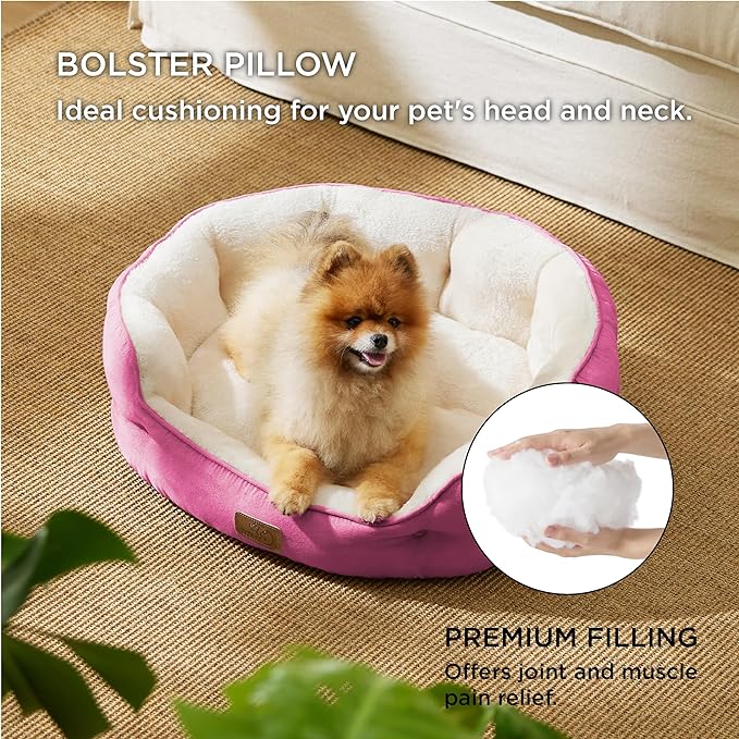 Bedsure Dog Beds for Small Dogs - Round Cat Beds for Indoor Cats, Washable Pet Bed for Puppy and Kitten with Slip-Resistant Bottom, 25 Inches, Sachet Pink