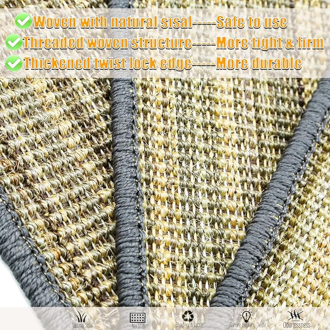 Cat Scratching Pad, 23.6 x 15.7inch Sisal Cat Scratch Mat with Velcro Tapes,Stick on Floor Scratch Pad for Cat Wall Scratcher,Horizontal Cat Scratcher Protect Carpets and Sofa (Striped Style)