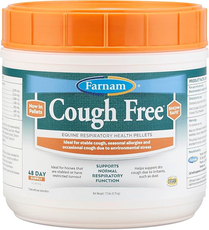 Farnam Cough Free Horse Cough Supplement Pellets, Provides respiratory support for horses W/seasonal allergies or stable cough, 1.75 lb, 48 day supply