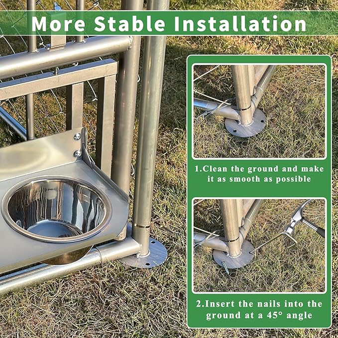 Large Outdoor Dog Kennel with Roof, 10'×10' Outside Dog Kennel Heavy Duty Dog Run Fence with Waterproof Sun-Proof Cover and 2 Stainless Steel Dog Bowl