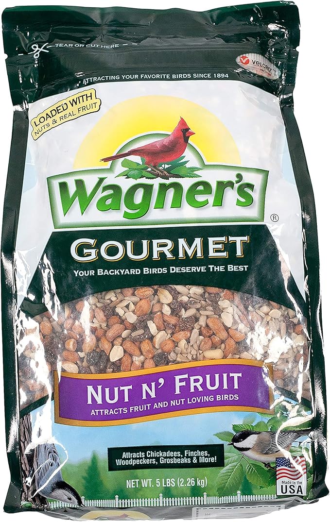 Wagner's 52023 Black Oil Sunflower Seed Wild Bird Food, 5-Pound Bag & 82072 Gourmet Nut & Fruit Wild Bird Food, 5 Pound (Pack of 1)