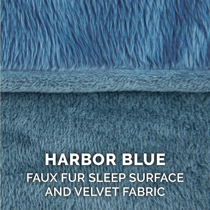 Furhaven Orthopedic Dog Bed for Large Dogs w/ Removable Bolsters & Washable Cover, For Dogs Up to 95 lbs - Faux Fur & Velvet Sofa - Harbor Blue, Jumbo/XL