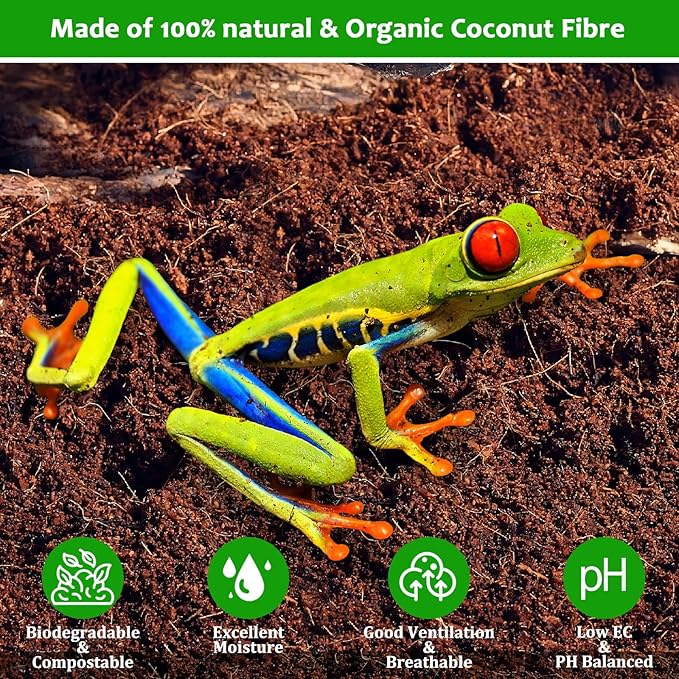 6 Pack Natural Coconut Fiber Substrate for Reptile- Premium Compressed Coconut Husk Terrarium Bedding for Reptile, Tortoise, Frogs, Snakes Hermit Crabs, Burrowing Animals