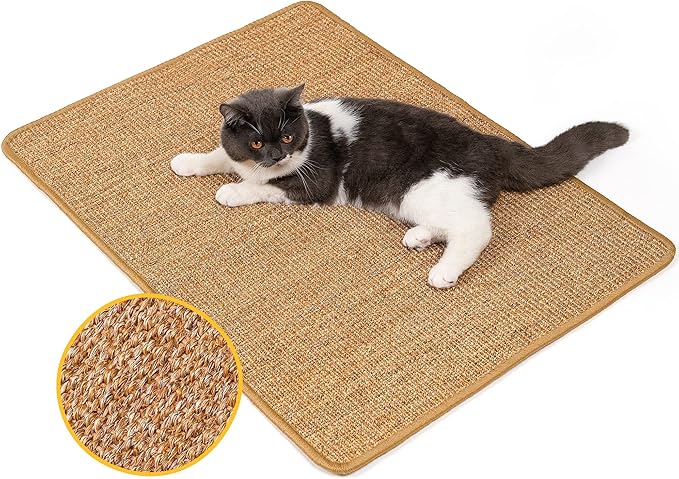 Cat Scratcher Mat,Natural Sisal Cat Scratch Pad with Sticky Velcro Tapes,Horizontal Floor Cat Scratching Pads Rug for Indoor Cats,Cat Furniture Protector for Couch&Carpets&Sofas(L,31.5"X23.6")