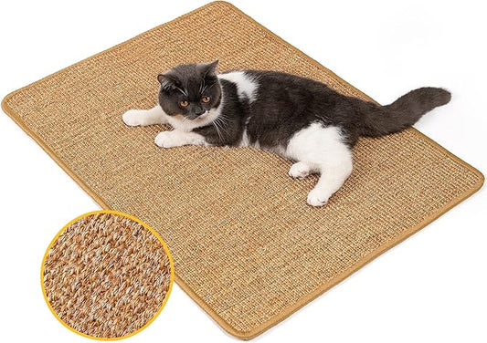 Cat Scratcher Mat,Natural Sisal Cat Scratch Pad with Sticky Velcro Tapes,Horizontal Floor Cat Scratching Pads Rug for Indoor Cats,Cat Furniture Protector for Couch&Carpets&Sofas(L,31.5"X23.6")