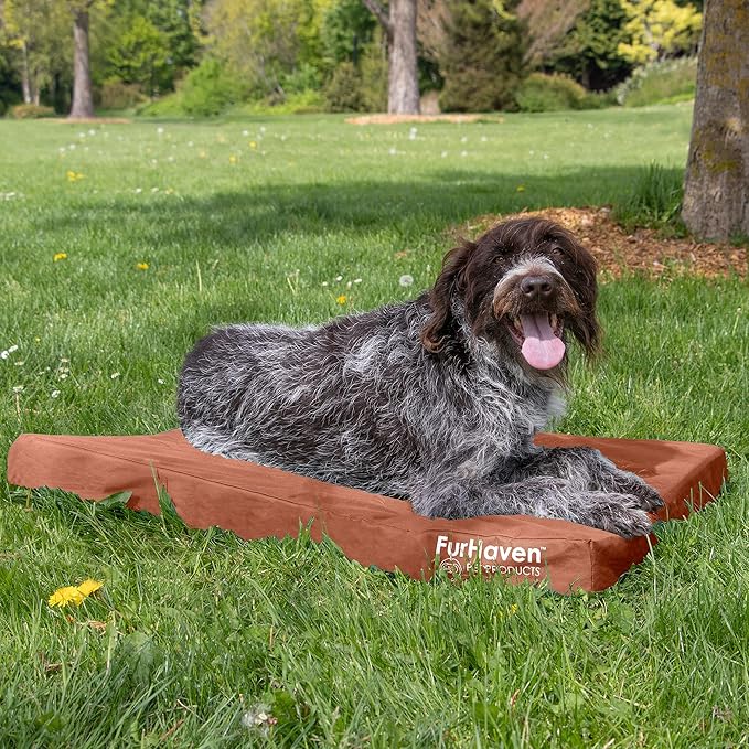 Furhaven Water-Resistant Orthopedic Dog Bed for Large/Medium Dogs w/ Removable Washable Cover, For Dogs Up to 55 lbs - Indoor/Outdoor Logo Print Oxford Polycanvas Mattress - Chestnut, Large