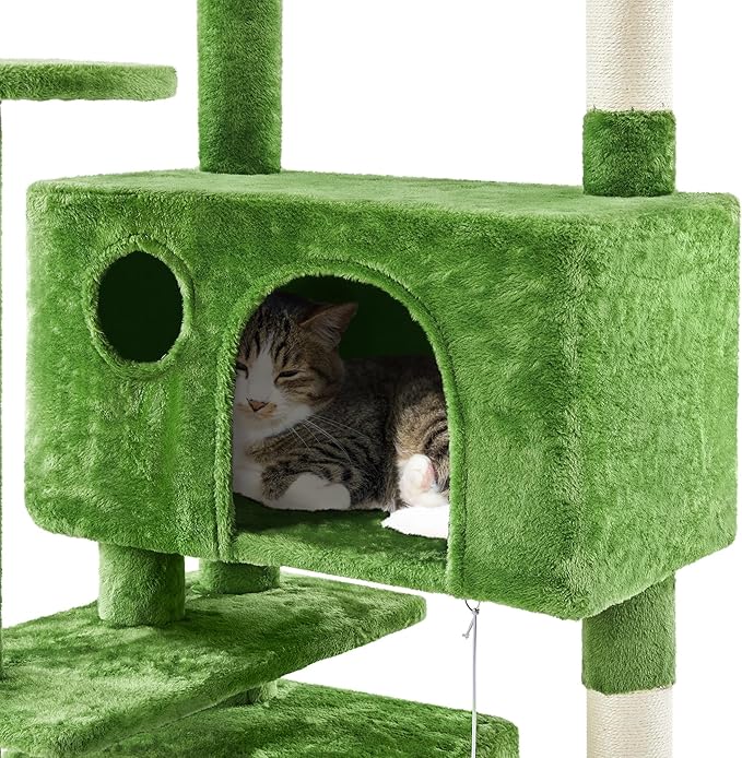 Yaheetech 70in Multi-Level Cat Tree Tall Cat Tower Cat Furniture with Condo, Scratching Posts & Dangling Ball for Indoor Cats Activity Center, Green