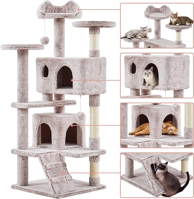 Yaheetech 54in Cat Tree, Cat Tower with Double Cat Condo, Sisal Scratching Posts, and Dangling Balls, Cat Furniture Kitten Play House