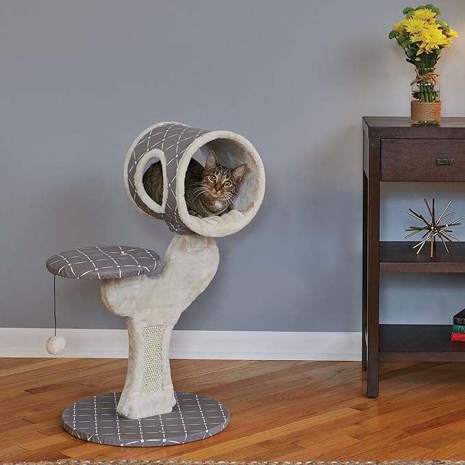 MidWest Homes for Pets Cat Tree | Salvador Cat Tree w/Built-in Sisal Cat Scratching Pad & Cat Look-Out Lounge, Mushroom/Diamond Pattern, Small Cat Tree