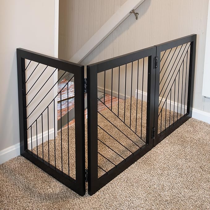 Pet Gate - 3-Panel Indoor Folding Dog Gate for Stairs or Doorways - 54x24-Inch Freestanding Pet Fence for Cats and Dogs by PETMAKER (Black)