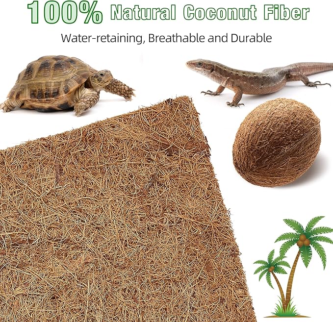 ZeeDix 10 Pieces Reptile Carpet- 12 x 12 inches Natural Coconut Fiber Pet Mat Tortoise Carpet Mat Coco Fiber Substrate Liner Pet Terrarium Liner for Lizard Turtle Snake Gecko Bearded Dragon