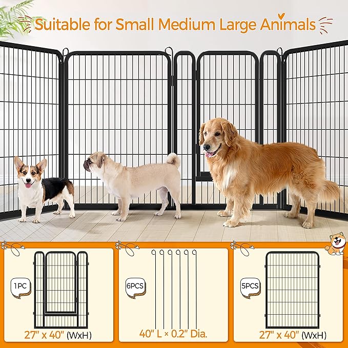 Yaheetech Dog Playpen Outdoor, 6 Panel Dog Fence 40" Indoor Pet Pen for Large/Medium/Small Dogs Heavy Duty Pet Exercise Pen for Puppy/Rabbit/Small Animals Portable Playpen for RV Camping Garden Yard