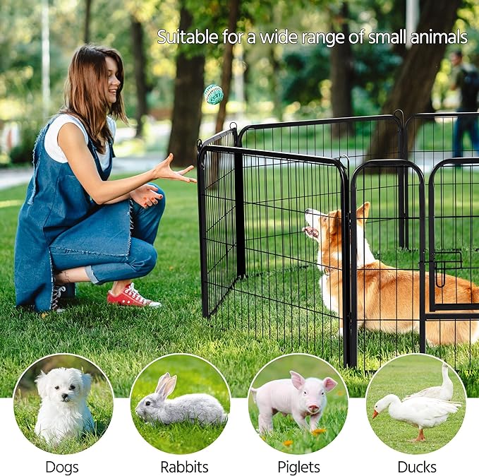 Yaheetech Dog Pen Panels, 4 Panels 24 Inch Height Dog Fence Dog Playpen Iron Dog Cat Exercise Barrier Outdoor Indoor RV Dog Fence Accessories for Camping, Yard, Patio, House Black