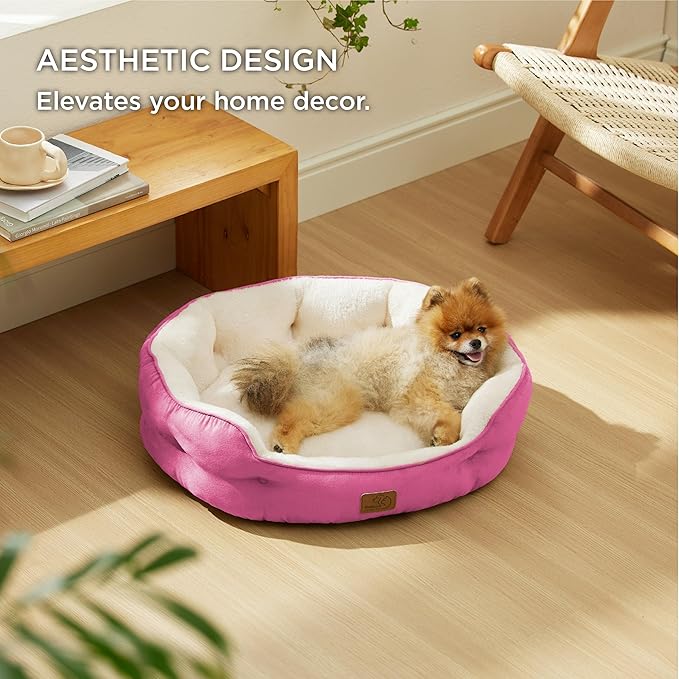 Bedsure Dog Beds for Small Dogs - Round Cat Beds for Indoor Cats, Washable Pet Bed for Puppy and Kitten with Slip-Resistant Bottom, 25 Inches, Sachet Pink