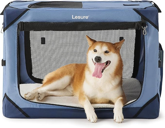 Lesure Collapsible Dog Crate - Portable Dog Travel Crate Kennel for Medium Dog, 4-Door Pet Crate with Durable Mesh Windows, Indoor & Outdoor (Blue)