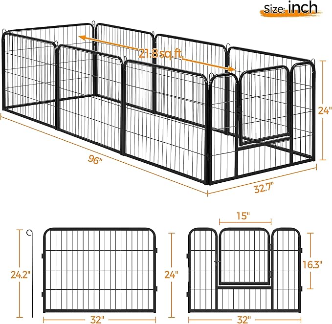 Yaheetech Heavy Duty Extra Wide Dog Playpen, 8 Panels Outdoor Pet Fence for Large/Medium/Small Animals Foldable Puppy Exercise Pen for Garden/Yard/RV/Camping 24 Inch Height x 32 Inch Width