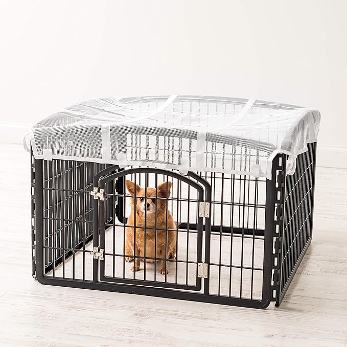 IRIS USA Dog Playpen Mesh Top, 46" x 46" Top Cover for IRIS USA 4-Panel Pet Playpen, Washable, Durable, Nylon Mesh Material, Playpen Not Included, White