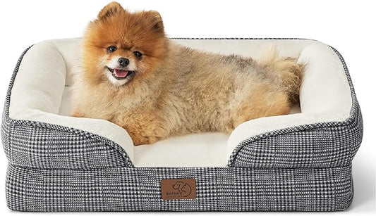 Bedsure Small Orthopedic Dog Bed - Washable Bolster Dog Sofa Beds for Small Dogs, Supportive Foam Pet Couch Bed with Removable Washable Cover, Waterproof Lining and Nonskid Bottom Couch, Black Checks