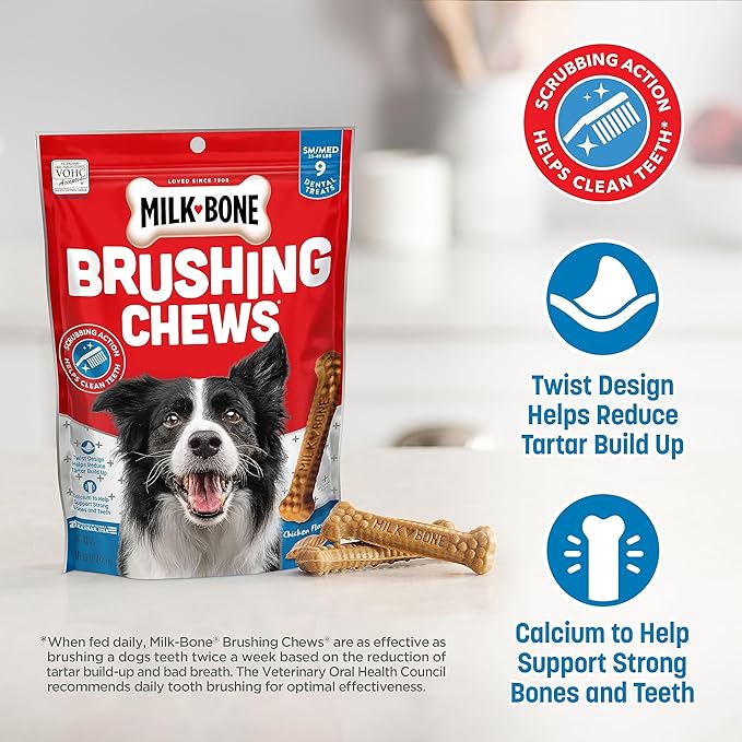 Milk-Bone Original Brushing Chews, Small/ Medium Daily Dental Dog Treats, 9 Count (Pack of 5) Scrubbing Action Helps Clean Teeth