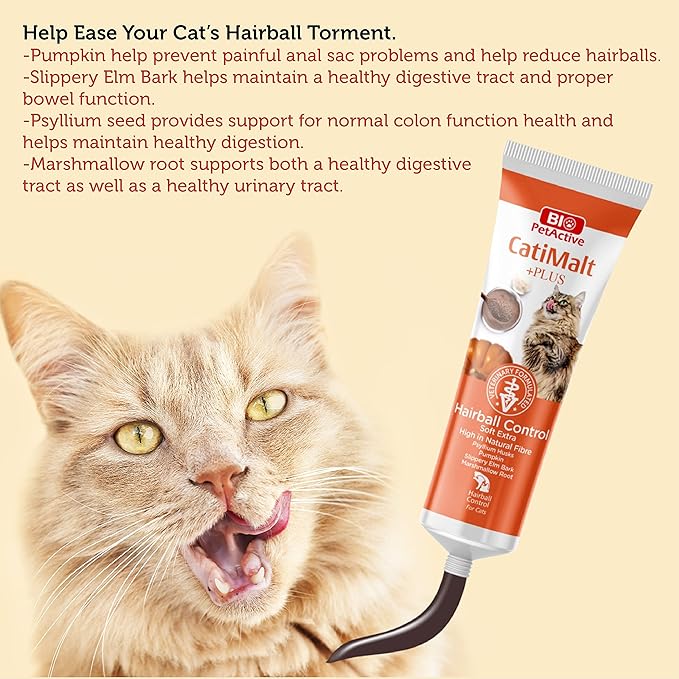 Bio Pet Active CatiMalt +Plus All Natural Hairball Remedy for Cats with Tasty Pumpkin Flavor