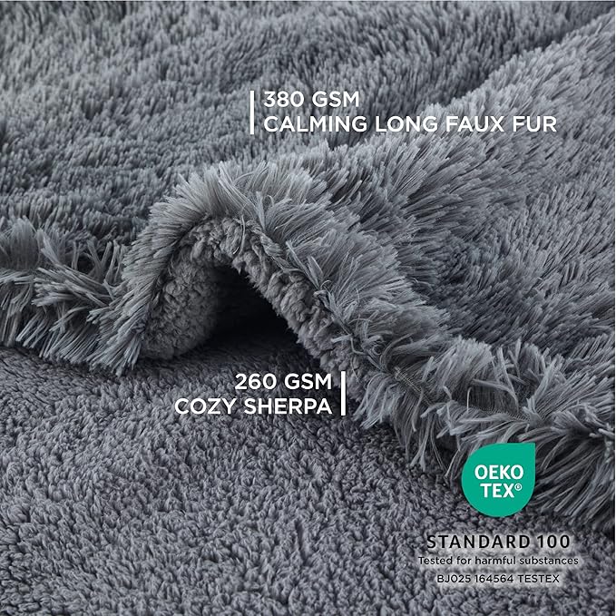 Bedsure Waterproof Dog Blankets for Large Dogs - Calming Cat Blanket for Couch Protector Washable, Long Faux Fur Pet Throw Blanket for Puppy, Reversible Furniture Protection, 40"x50", Grey