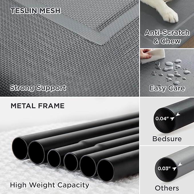 Bedsure Medium Elevated Cooling Outdoor Dog Bed - Raised Cots for Medium Dogs, Portable Indoor & Outdoor Pet Hammock Bed with Skid-Resistant Feet, Frame with Breathable Mesh, Grey, 43 inches