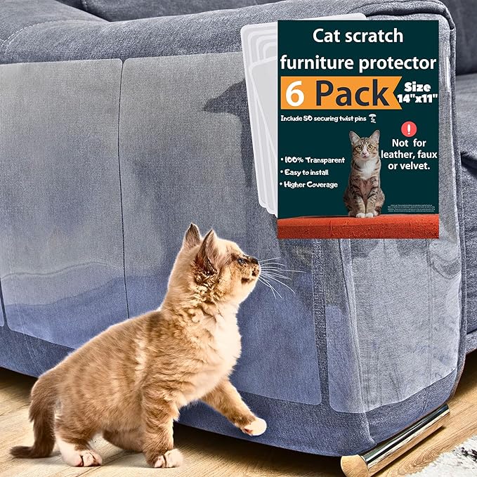 Couch Protector for Cats, 6 Pack 14" x 11", Anti Cat Scratch Furniture Protector, Cat Furniture Protector, Furniture Protectors from Cats, Couch Cat Scratch Protector