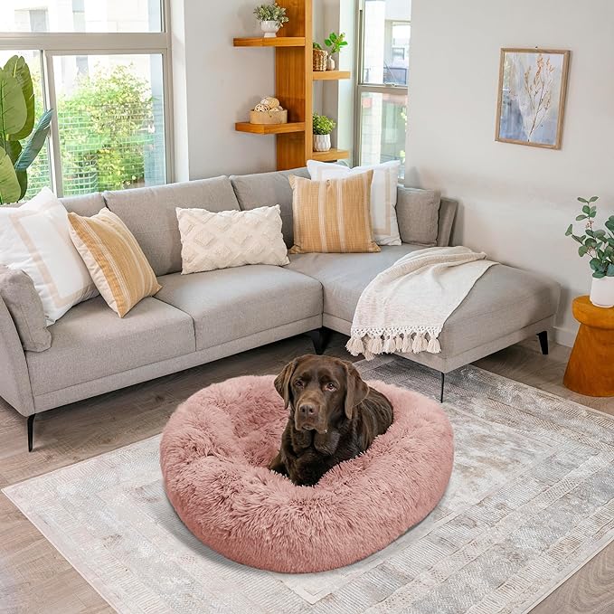 Best Friends by Sheri The Original Calming Donut Cat and Dog Bed in Shag Fur Dusty Rose, Large 36"