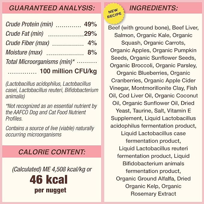 Primal Freeze Dried Cat Food Nuggets Beef & Salmon; Complete & Balanced Meal or Topper; Premium, Healthy, Grain Free, High Protein Raw Cat Food with Probiotics (14 oz)