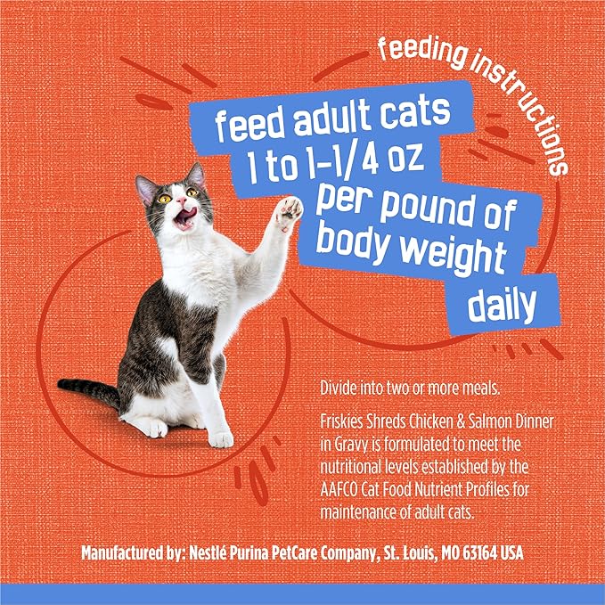 Purina Friskies Gravy Wet Cat Food, Shreds Chicken & Salmon Dinner in Gravy - (Pack of 24) 5.5 oz. Cans