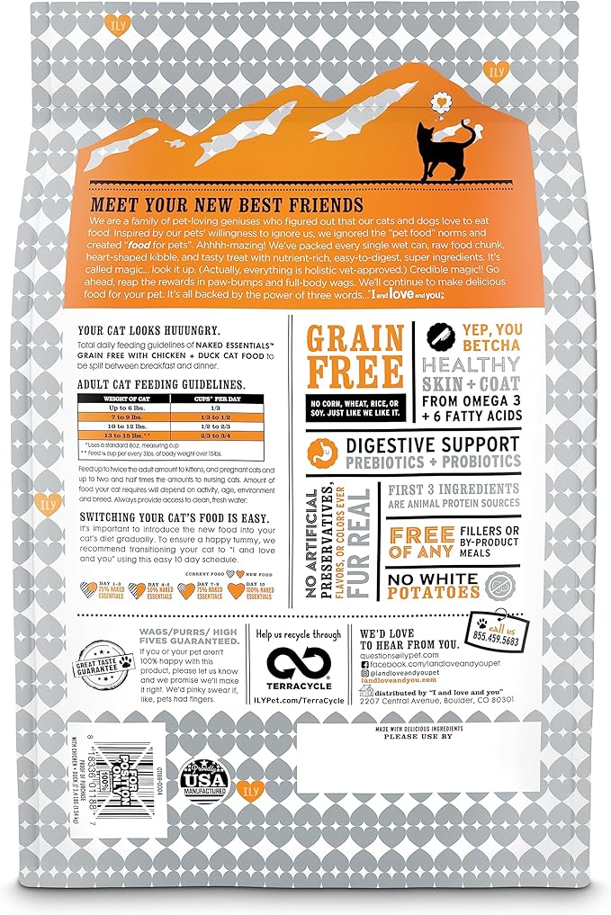 I and love and you Naked Essentials Dry Cat Food - Chicken + Duck - Grain Free, Real Meat, No Fillers, Prebiotics + Probiotics, 11lb Bag